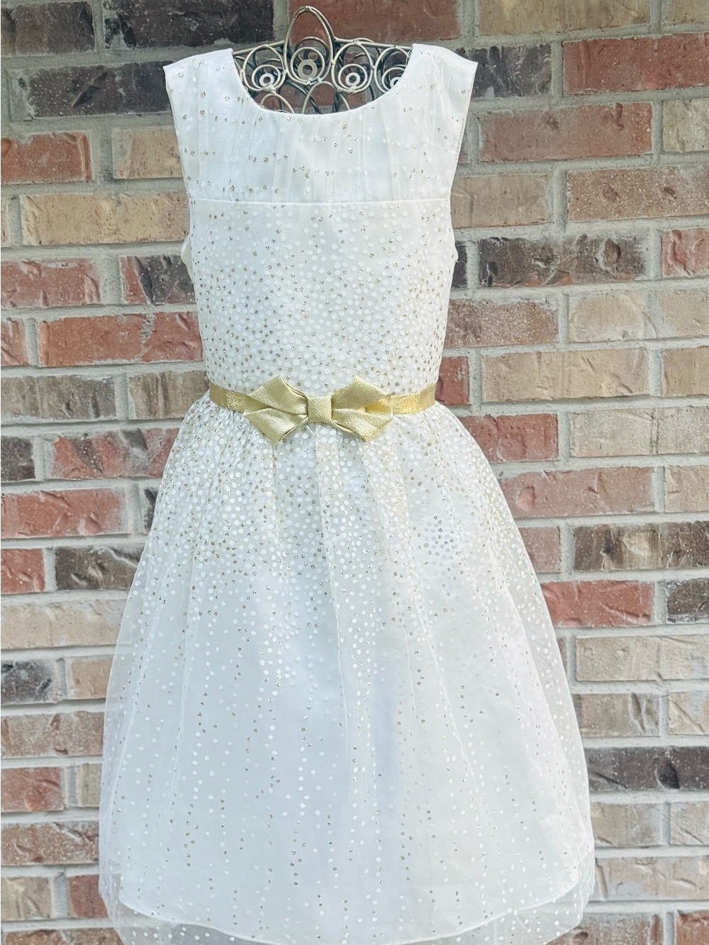 Jona Michelle White and Gold Sequin Tulle Party Dress